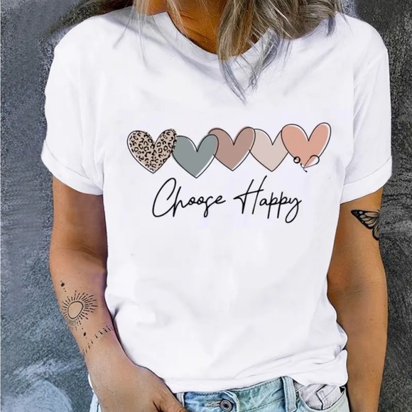 NWT soft hearts and Choose Happy white tee - Picture 1 of 6